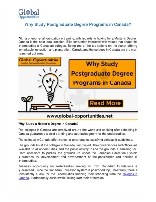 why study postgraduate degree programs in canada