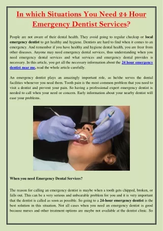 In which Situations You Need 24 Hour Emergency Dentist Services?