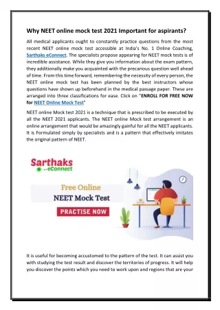 Why NEET online mock test 2021 Important for aspirants?