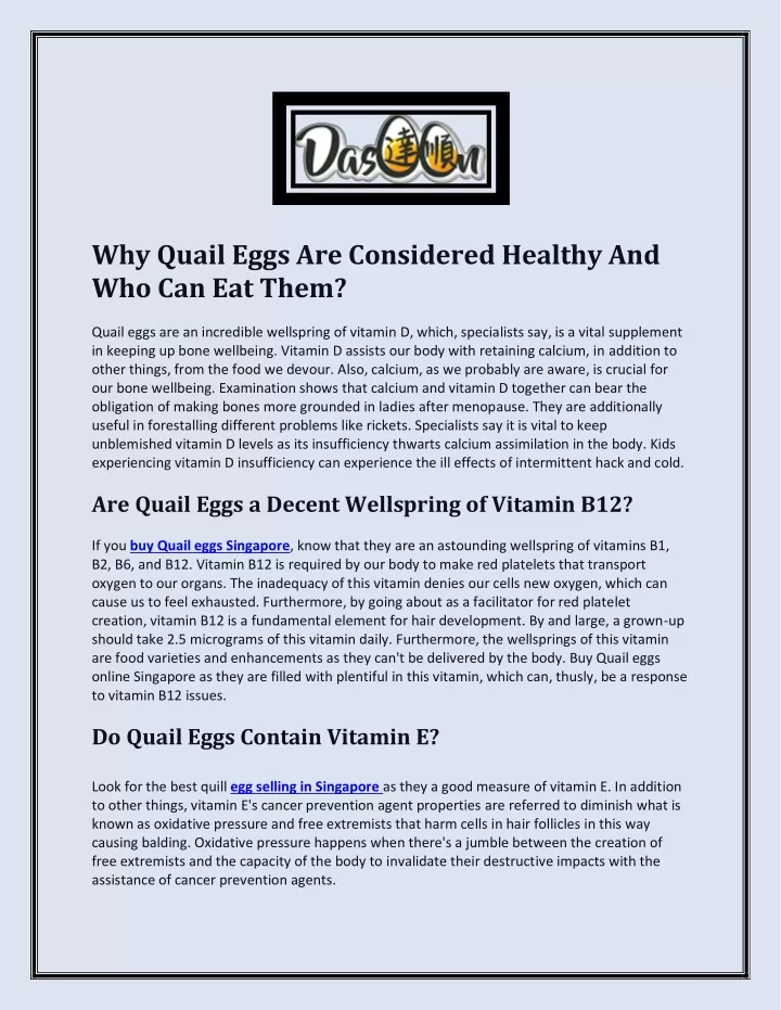 why quail eggs are considered healthy