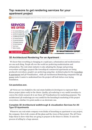 Top reasons to get rendering services for your apartment project