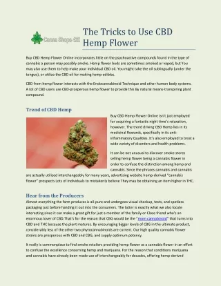 The Tricks to Use CBD Hemp Flower