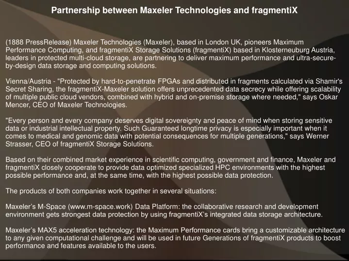partnership between maxeler technologies