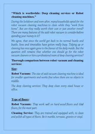which is worthwhile deep cleaning services
