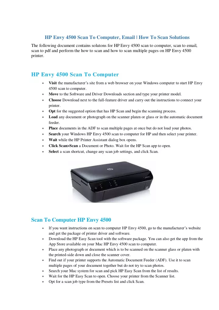 Ppt Hp Envy 4500 Scan To Computer Email Scan Multiple Pages Powerpoint Presentation Id 