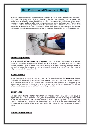 hire Professional Plumbers in Hongkong