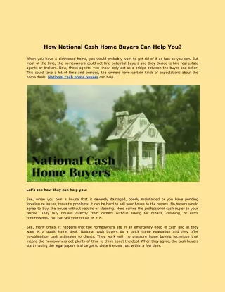 How National Cash Home Buyers Can Help You?