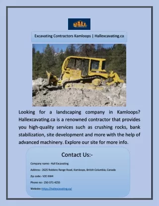 Excavating Contractors Kamloops | Hallexcavating.ca
