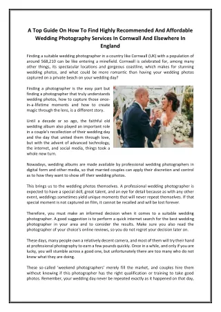 A Top Guide On How To Find Highly Recommended And Affordable Wedding Photography Services In Cornwall And Elsewhere In E