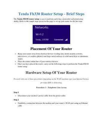 tenda fh330 router setup brief steps