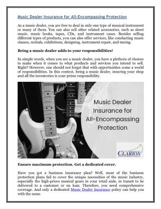 Music Dealer Insurance for All-Encompassing Protection