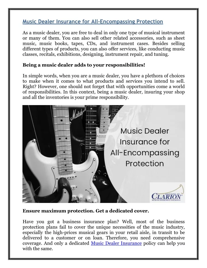 music dealer insurance for all encompassing