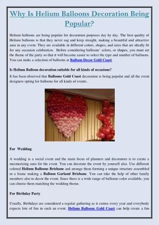 why is helium balloons decoration being popular