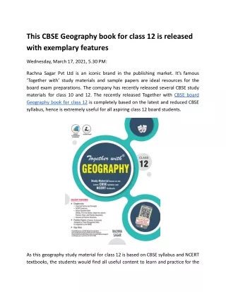 this cbse geography book for class 12 is released