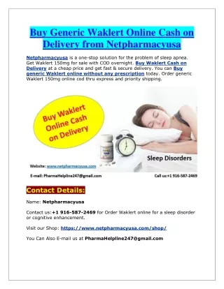 Buy Generic Waklert Online Cash on Delivery from Netpharmacyusa