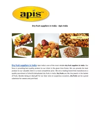 Dry fruit suppliers in India - Apis India