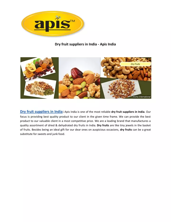 dry fruit suppliers in india apis india