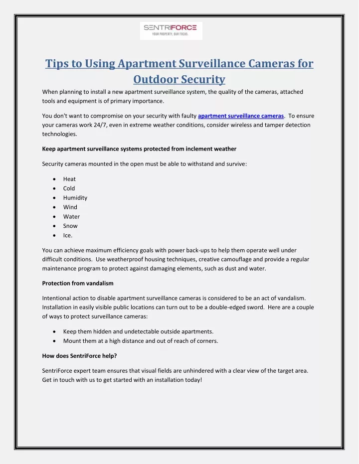 tips to using apartment surveillance cameras