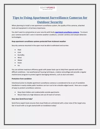 Tips to Using Apartment Surveillance Cameras for Outdoor Security