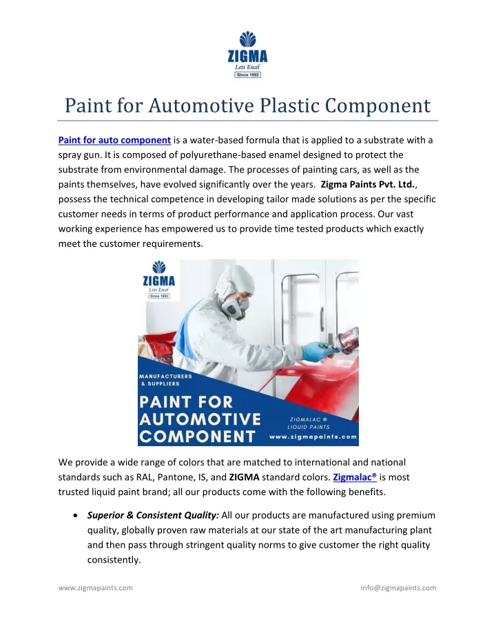 paint for automotive plastic component