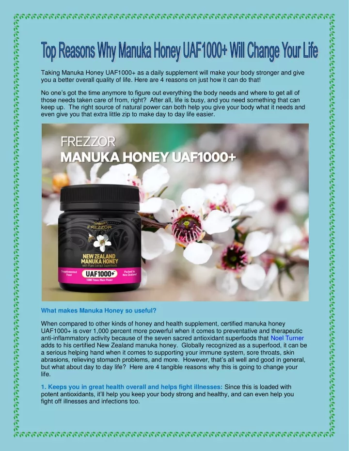 taking manuka honey uaf1000 as a daily supplement