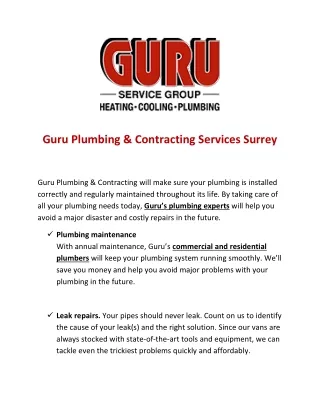 Commercial and Residential Plumbing Services Surrey