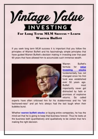 For Long Term MLM Success – Learn Warren Buffett