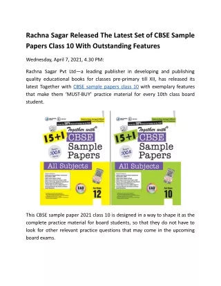 rachna sagar released the latest set of cbse