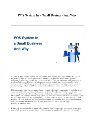 POS System In a Small Business And Why