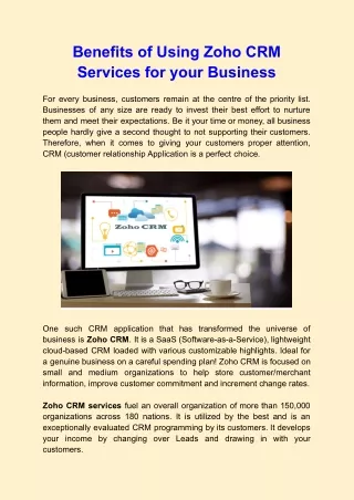 Benefits of Using Zoho CRM Services for your Business