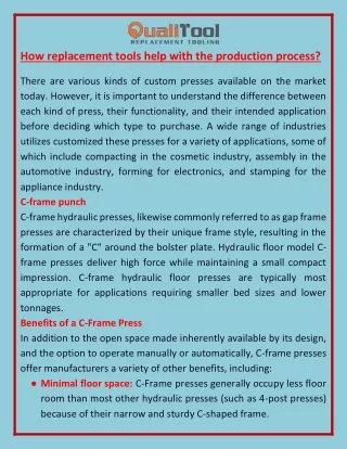 how replacement tools help with the production