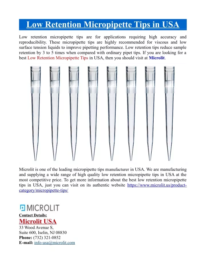 low retention micropipette tips in usa