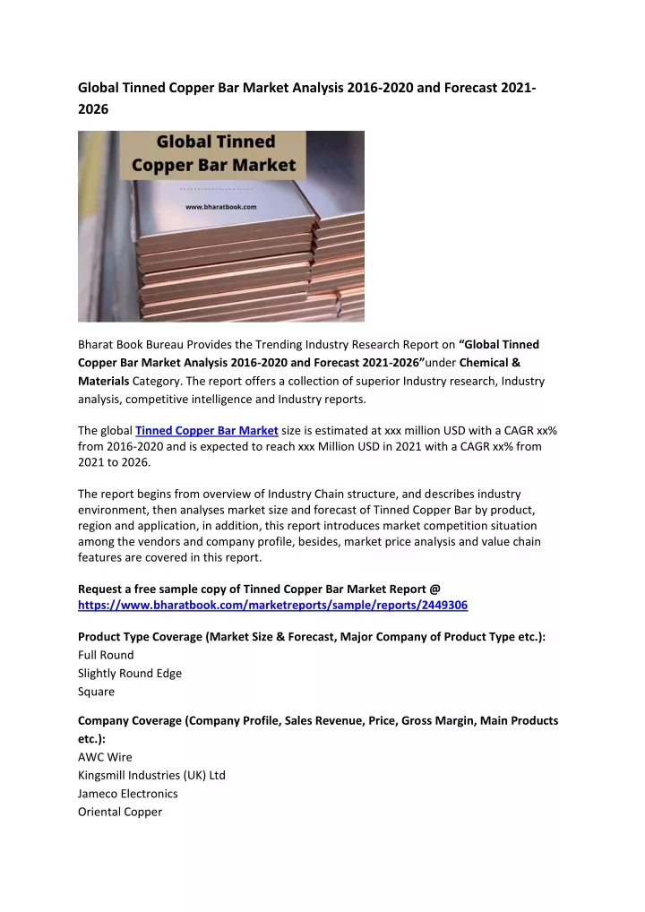 global tinned copper bar market analysis 2016