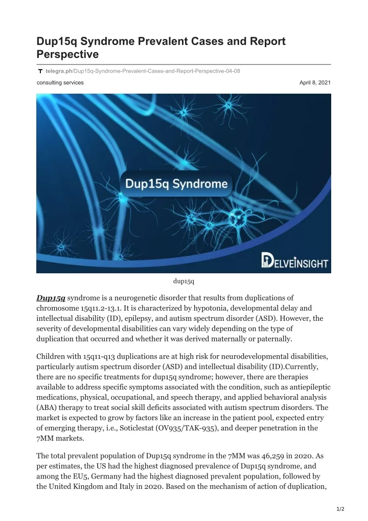 dup15q syndrome prevalent cases and report