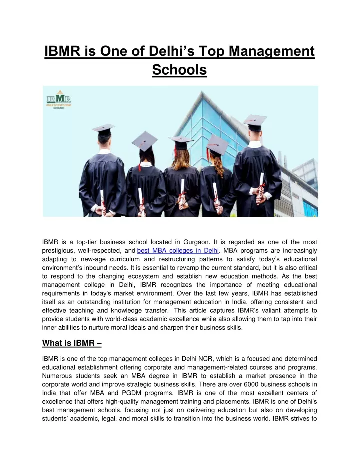 ibmr is one of delhi s top management schools