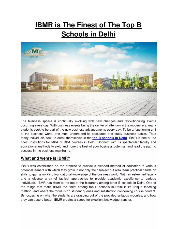 ibmr is the finest of the top b schools in delhi