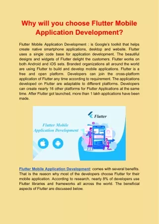 why will you choose flutter mobile application