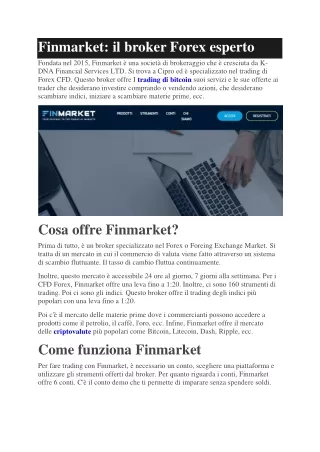 Finmarket: il broker Forex esperto