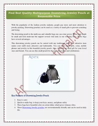 Find Best Quality Multipurpose Drawstring Jewelry Pouch at Reasonable Price