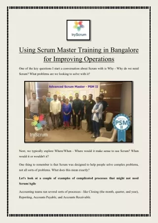 Using Scrum Master Training in Bangalore for Improving Operations