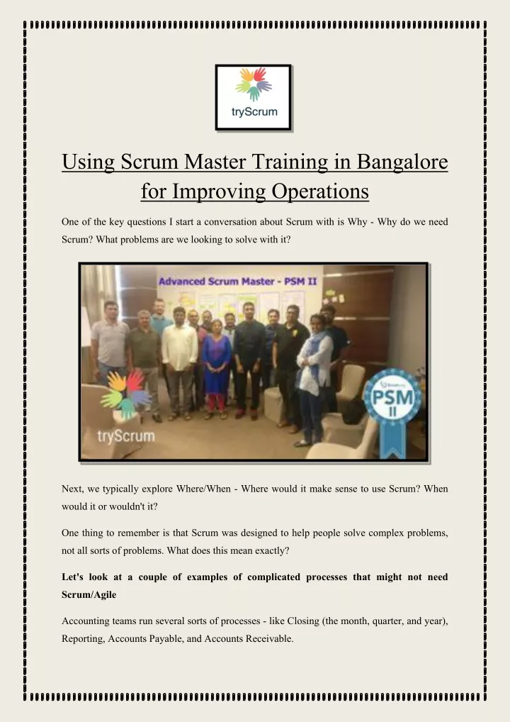 using scrum master training in bangalore