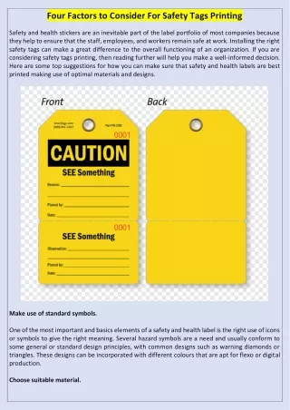 Four Factors to Consider For Safety Tags Printing