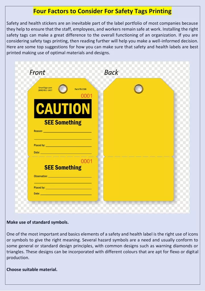 four factors to consider for safety tags printing