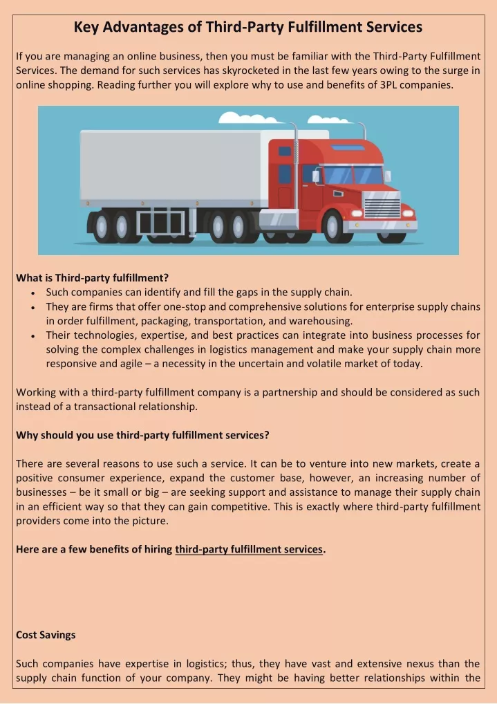 key advantages of third party fulfillment services
