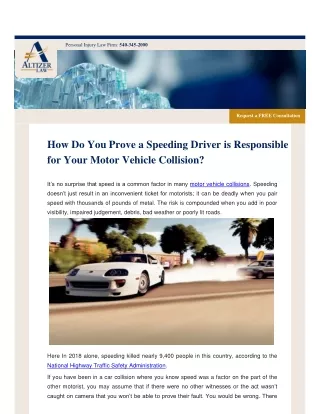 How Do You Prove a Speeding Driver is Responsible for Your Motor Vehicle Collision?