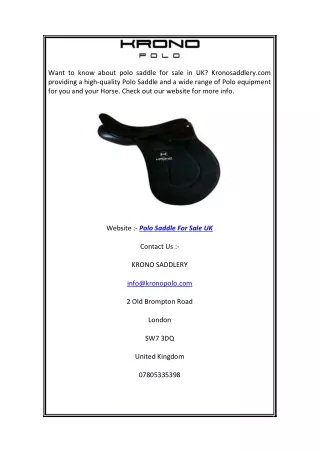 Polo Saddle For Sale UK | Kronosaddlery.com