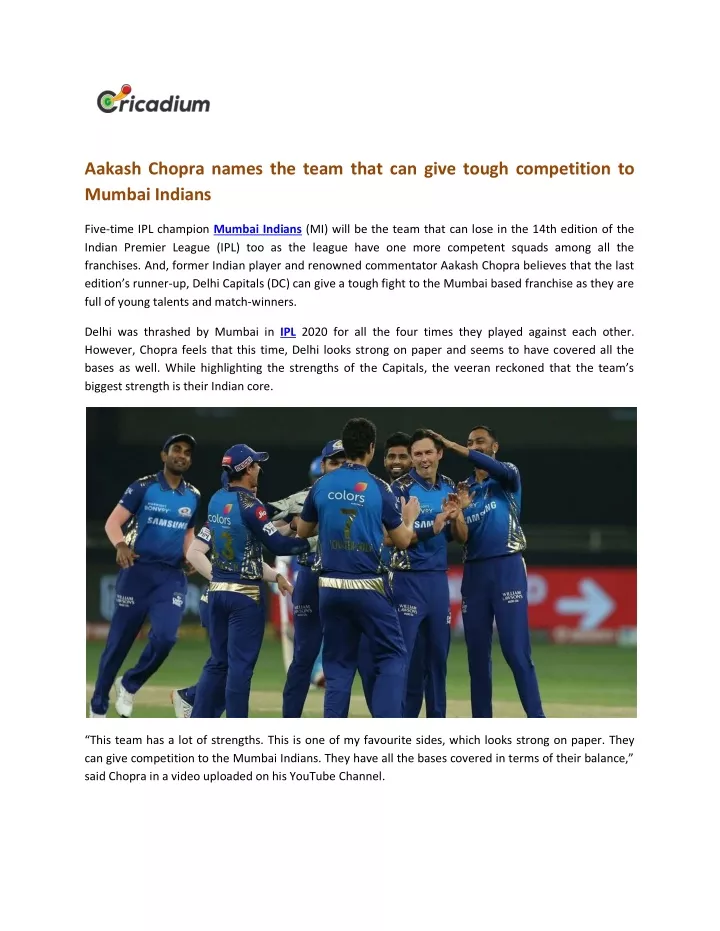 aakash chopra names the team that can give tough