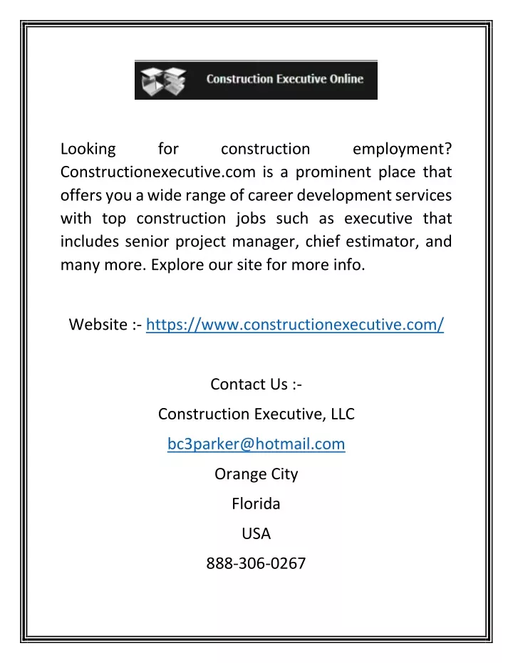 looking constructionexecutive com is a prominent