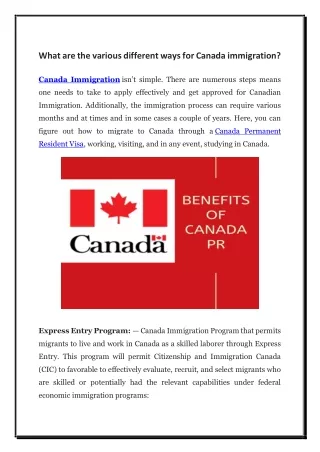 What are the various different ways for Canada immigration?