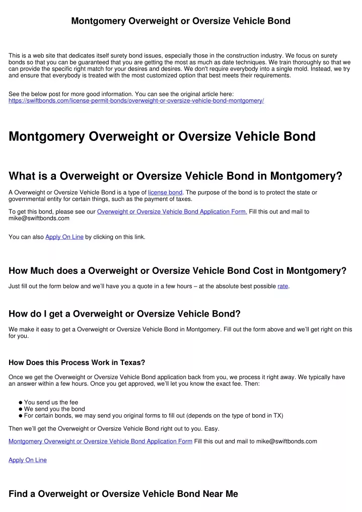 montgomery overweight or oversize vehicle bond